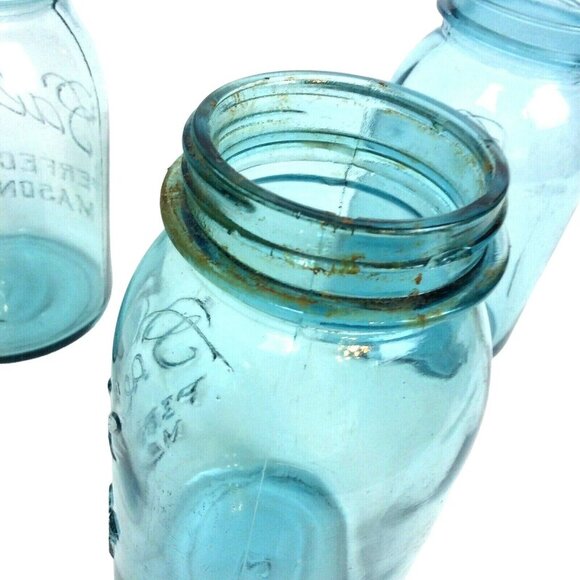 Ball Perfect Mason Jars Lot Of 3 Aqua Blue G #1 #11 Canning Crafts NO LIDS - Picture 8 of 8
